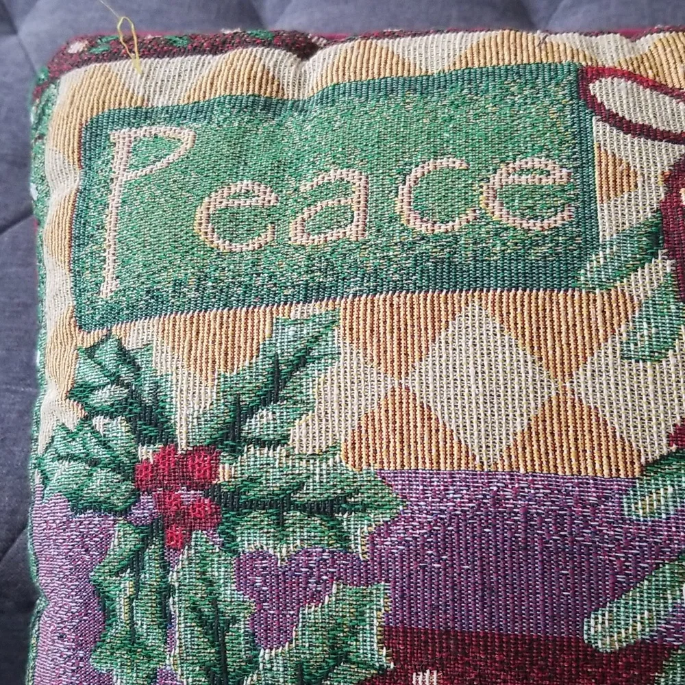 Vintage Peace Joy Love Tapestry Accent Pillow